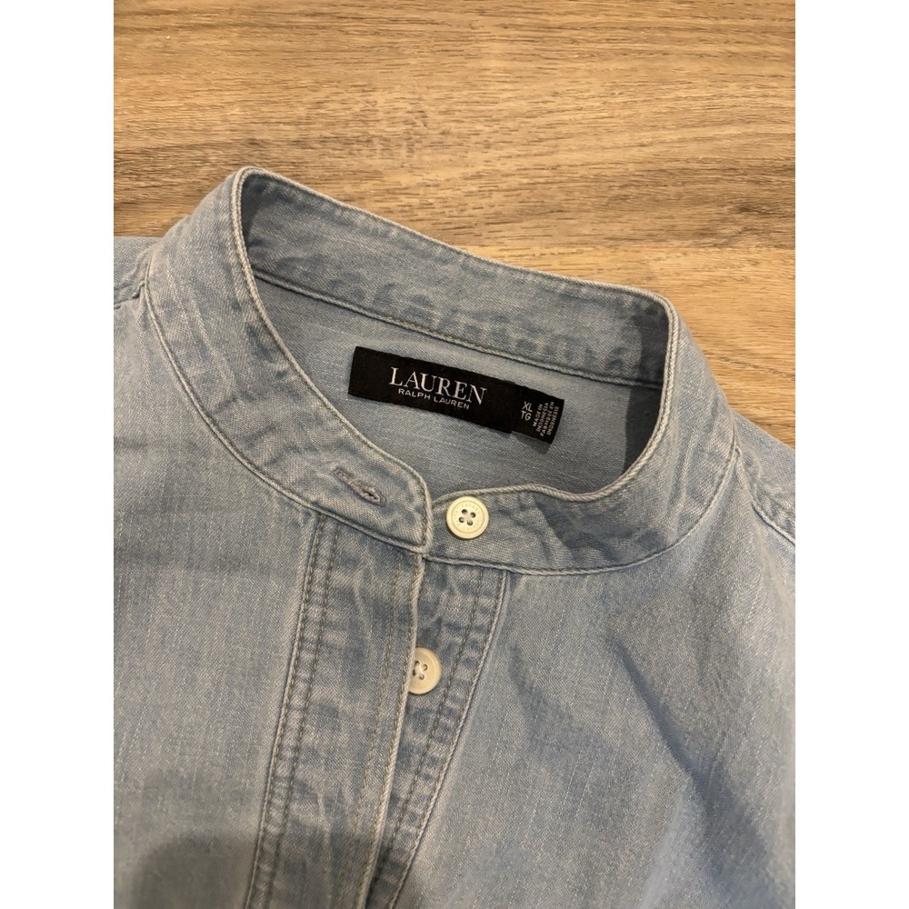 Lauren Ralph Lauren Denim V-Neck Tunic Dress Short Sleeve Blue Cotton XL - Picture 4 of 6